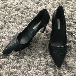 MM.LaFleur Dark Green Croc Pointed Toe Heels